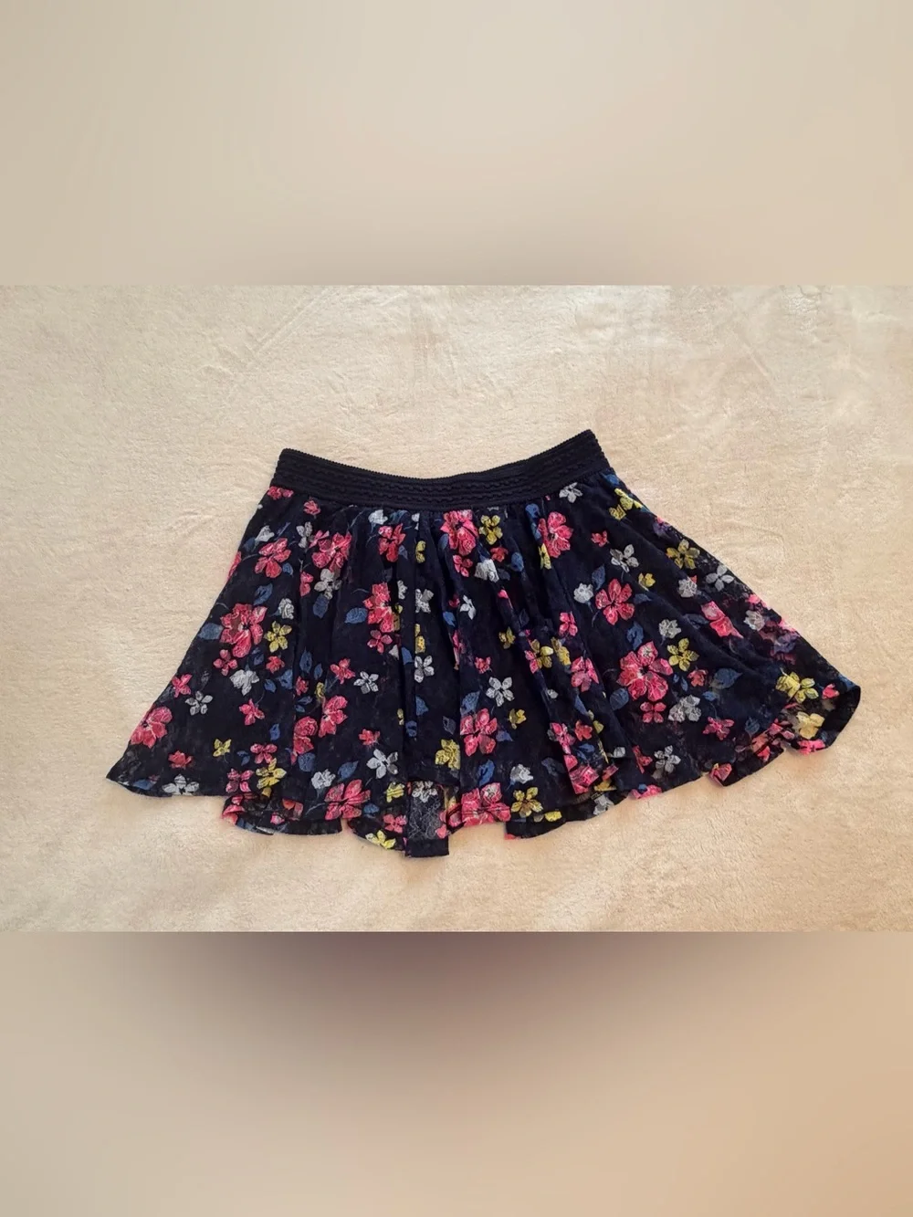 Blue Floral Lace Skirt